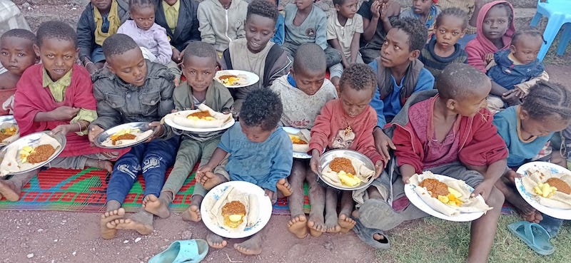 Children with food